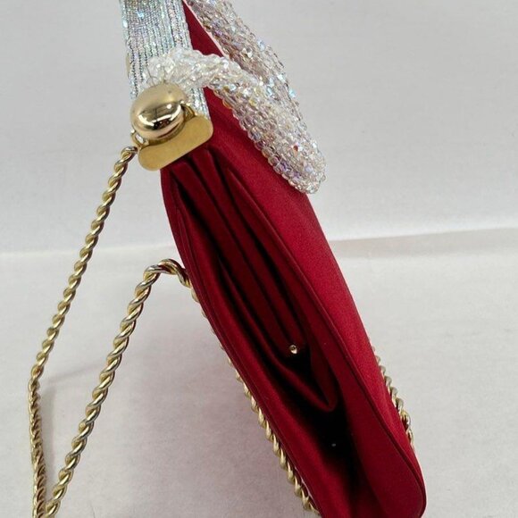 Judith Leiber Vintage Red Satin Evening Bag w/ Crystal Beaded Handle - Picture 5 of 6